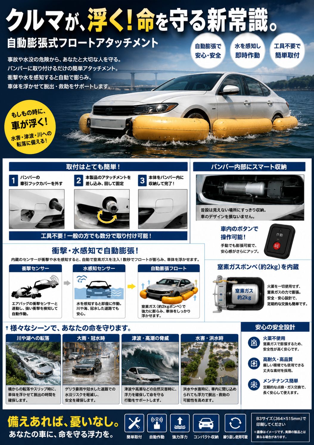 Vehicle emergency float system concept sheet